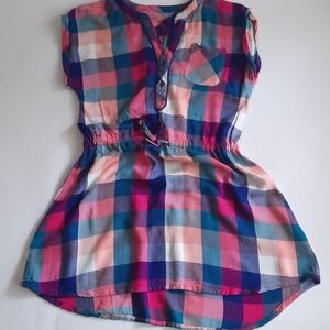 Cat & Jack Girls Blue and Pink Checkered Plaid Shirt Dress Size M 7/8